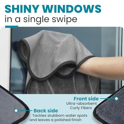 Shiny Wipes XL Window Drying Towel, The Original, Ultra Absorbent Twisted-Loop Design, Streak-Free Towel Cloth for Shiny Windows, No Streaks or Lint (1 Towel)