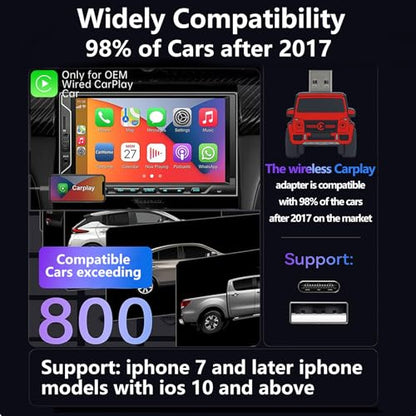Wireless CarPlay Adapter for iPhone - for Daily Commute & Road Trip, No App Needed, Plug & Play Convert Wired to Wireless, Ultra-Compact 4x4 SUV Design with Low Latency -Red - color: Red