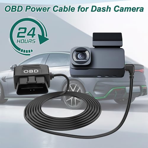 MEIRIYFA OBD OBD2 Power Cable for Dash Camera OBD to Mini USB Right Angle Hardwire Charger 90° Degree Wire Cord,12V-24V to 5V 3A 24 Hours Surveillance/Acc Mode with Switch Button (Mini USB) - style: Mini USB
