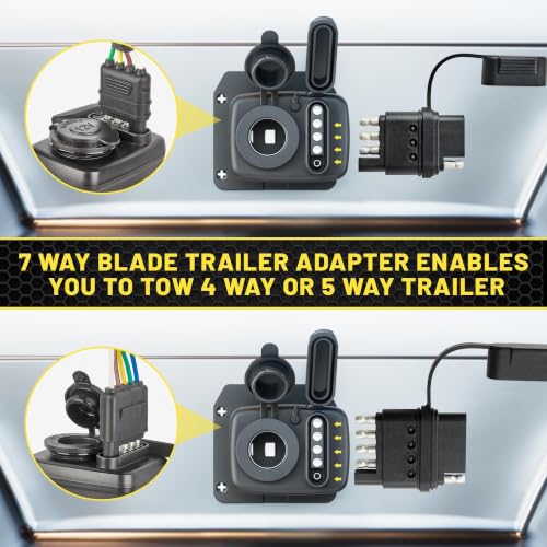 Oyviny 7 Way Blade to 12V Power Adapter with LED Circuit Tester, 7 Pin RV Blade to 4/5 Way Flat Adapter Trailer Cigarette Lighter Connector for Truck