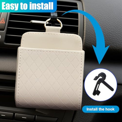 YoRise PU Leather Car Air Vent Storage Bag, Car Console Organizer (Beige) - color: Beige