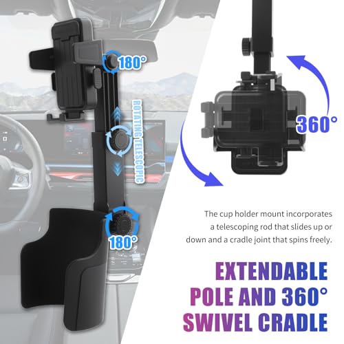 2-in-1 Cup Holder Phone Holder,Upgraded Version Cup Holders Phone Mount with Long Arm & 360° Adjustable,Cups Phones Holders for Car as Car Accessories for 4.7-7 inches Phones