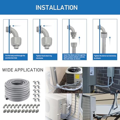 Z 1/2" Dia * 100 Feet Flexible PVC Liquid Tight Electrical Conduit Kit with 31 Pieces, 10 Straight Fittings, 10 Angled Elbows, 10 MET Straps - style: 1/2" 100ft