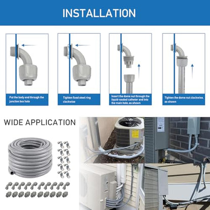 Z 1/2" Dia * 100 Feet Flexible PVC Liquid Tight Electrical Conduit Kit with 31 Pieces, 10 Straight Fittings, 10 Angled Elbows, 10 MET Straps - style: 1/2" 100ft