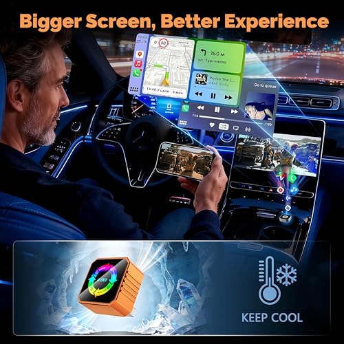 2026 4-in-1 Wireless CarPlay & Android Auto Adapter, AirPlay MirrorLink Screen Mirroring Dongle, 5.8G WiFi BT 5.3, USB/C Plug & Play for OEM Wired Cars (Orange) (Orange)