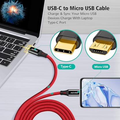 AGVEE 2 Pack 1ft USB-C to Micro USB Cable - color: Red, size: 1ft+1ft
