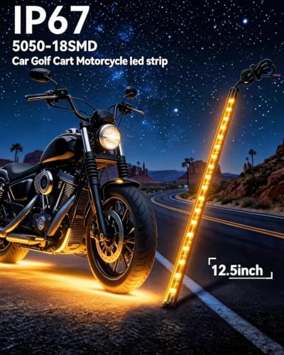Keiurot 12V Led Light Strip for Car Motorcycle Golf Cart 12.5In Amber 4Pack - color: Amber Led Strip