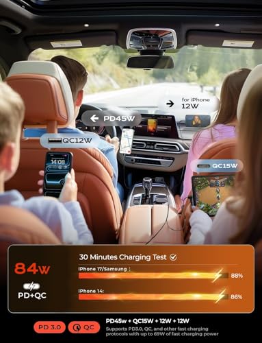 LISEN Retractable Car Charger, 84W Car Charger USB C Fast Charge, 4 in 1 - color: Grey, size: 31.5 Inch