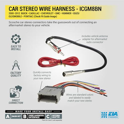 Scosche ICGM8BN Double DIN Radio Installation Dash Kit Compatible with Select 2000-2012 General Motors Vehicles - Complete Basic Aftermarket Car Stereo Install Kit- See Fit Guide Image for Vehicles - style: Complete Installation Kit