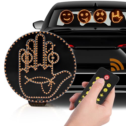 8-in-1 Hand Gesture Light for Car, [4 Gestures & 4 Emojis] Glogesture Light with Heat-Resistant 3M Velcro, [Remote Control] Road Rage Hand Led Sign for Car Window, Funny Truck Accessories - color: Gesture Light