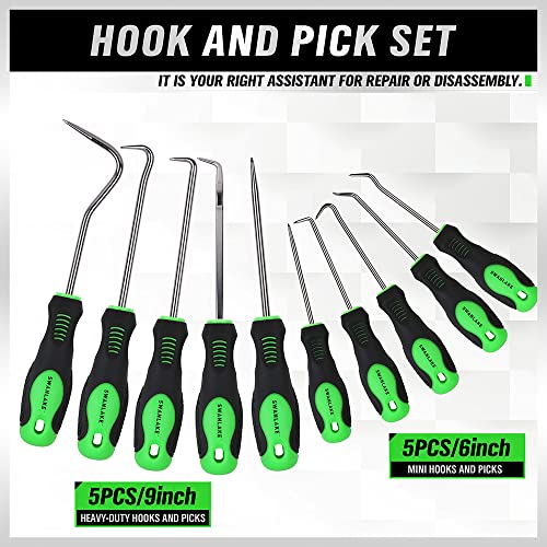 SWANLAKE 10PCS Pick and Hook Set, Pick Tool Set for Car Auto Oil Seal/O-Ring Seal Gasket Pick Mini Hooks Puller Remover (10PCS) - color: 10-piece Short & Sliver Hook