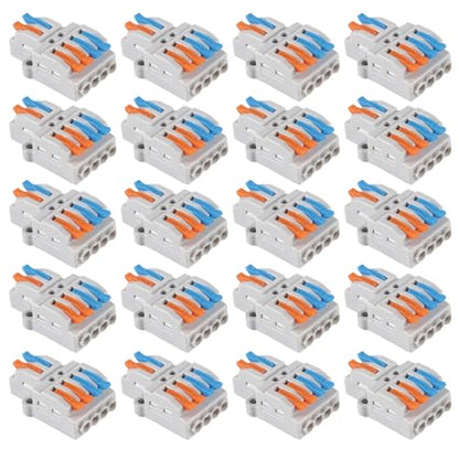 DIANN 20pcs Lever Wire Connectors 2 in 4 Out Quick Wiring Cable Connector 28-12 AWG Push-in Conductor Terminal Block - color: 20pcs 2 in 4 out