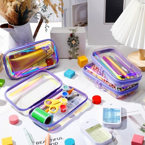 Hoolerry 4 Pcs Hard Clear Zipper Case,Clear,7.5 X 3.9 X 2 In,Purple Laser - color: Purple Laser, size: 7.5 x 3.9 x 2 in