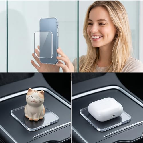 10 Pcs Multifunctional Car Anti-Slip Mat Super Sticky Gel Pads Double Sided Sticky Pad Grip Pad for Auto Car Detector Home Cell Phone Glass Photo Holder Easy Remove 3 X 2.5Inch Black Transparent