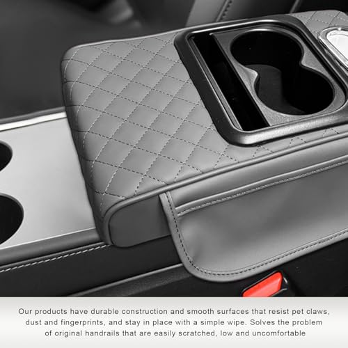 Car Center Console Armrest Pillow, 5-in-1 Armrest Cover with 2 Storage Bags Tissue Box Cup & Phone Holder, Comfy Arm Rest Cushion Leather Vehicle Middle Console Organizer (Gray, Embroidered) - color: Gray, Embroidered