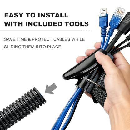 30FT 3/4 inch Split Wire Loom Tubing Kit with 2 Clamps - Flexible Abrasion Resistant Conduit for Automotive, Mechanical Cable Protection - size: 3/4"-30FT