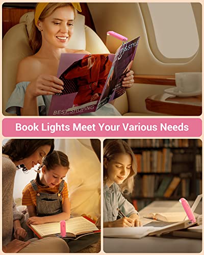 DEWENWILS USB Rechargeable Book Reading Light, Warm White, Brightness Adjustable, LED Clip on Book Lights for Reading in Bed, Car Reading Light for Kids, Bookworms (Pink) - color: Pink