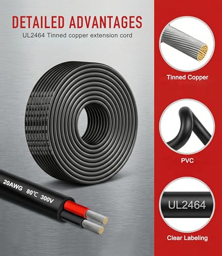 XINWANG 20AWG 2-Conductor Electrical Wire, UL2464, 16.4FT - size: 20AWG-2C(2x0.52mm²)-5M