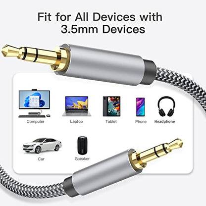 Aux Cord 25ft, 3.5mm Audio Cable - Nylon Braided 3.5mm Male to Male AUX Cable Cord for Car, Headphones, Home Stereos, Speaker - size: 25ft
