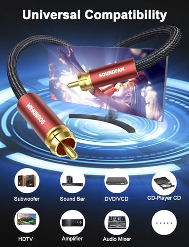 Subwoofer Cable RCA to RCA, Dual Shielded (Copper+Aluminum Foil) Digital Coaxial Audio Cable for Home Theater, Stereo, Amp - [ 6.6ft/2M, Red ] - color: COAX Subwoofer Cable, size: 6.6ft/2M