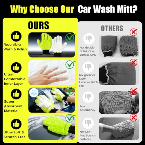 XINDELL Car Wash Mitt 4 Pack, Ultra Soft Microfiber Cleaning Gloves, Scratch-Free Dual-Sided Mitts for Car Paint, Wheels & Mirrors, Lint-Free Auto Detailing Wash Mitt - color: Green