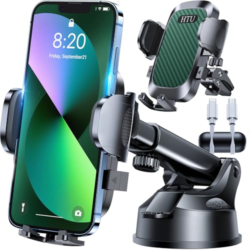 HTU Car Phone Holder【2026 Upgraded 100+LBS Suction & Safety Cert】 Cell Phone Car Mount for Truck Heavy Duty Phone Holder for Dashboard/Windshield/Vent for iPhone 17 16 Pro Max, Green - color: Green
