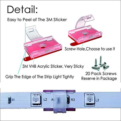 ATB- LED Strip Light Self-Adhesive Mounting Brackets and Clips,LED Strip Light Holder,Cable Wires Organizer Clips for Vehicle,Cabinet,Under-Counter, Kitchen,Living Room,Indoor (100PACK,Clear)
