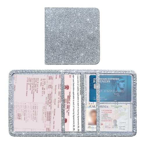 Kewucn Car Registration and Insurance Holder, Leather Auto Glove Box Organizer with Magnetic Shut, Vehicle Compartment Accessories Case for Cards, Driver License & Essential Documents - color: Small-Silver