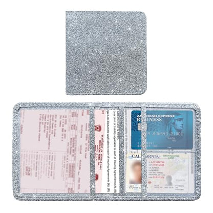 Kewucn Car Registration and Insurance Holder, Leather Auto Glove Box Organizer with Magnetic Shut, Vehicle Compartment Accessories Case for Cards, Driver License & Essential Documents - color: Small-Silver