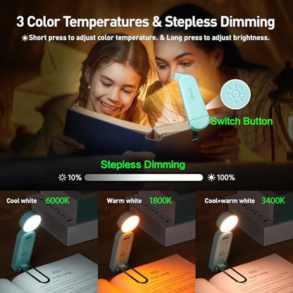 VAVOFO USB Rechargeable Book Light, Bookmark Clip on LED Reading Light - color: Powder Green