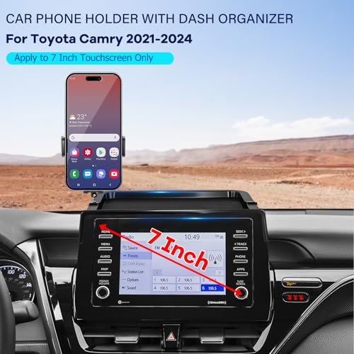 Car Phone Holder Fit for Toyota Camry 2021-2024 7-inch Screen with Dashboard Organizer Cell Phone Mount Holders Fit for Camry Accessaries Fixed Clip Hands-Free &360°Rotation(Not Fit 9 inch) - size: 21-24 Toyota Camry