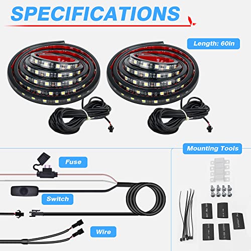 MICTUNING 2Pcs 60 Inch White LED Cargo Truck Bed Light Strip Lamp Waterproof Lighting Kit with On-Off Switch Fuse 2-Way Splitter Cable Compatible with Pickup RV SUV and More - size: 2Pcs 60" White