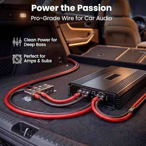 GEARit 4 Gauge Wire CCA Amp Battery Power Cable 25FT Black & Red Lug Kit - color: Black/Red, size: 4AWG-25FT Each+Lugs