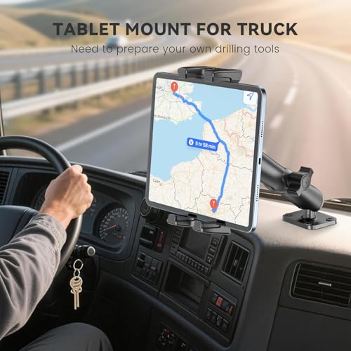 OHLPRO 6" Aluminum Arm Tablet Mount for Truck - Heavy Duty Drill Base Car Tablet Holder Compatible with iPad Samsung Tab 5"-13" Tablets and Phones, for Dashboard/Wall/Business/Desktop, etc. - size: 6" Aluminum Arm