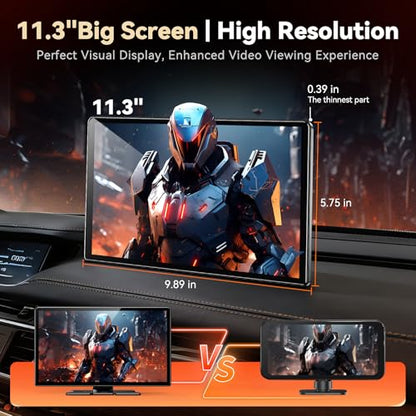 11.3" Wireless Carplay Screen for Car with N-etflix/YouTube/TikTok, Upgraded A-pple CarPlay & Android Auto Screen,Portable AI Magic Box with Backup Camera/Navigation/Voice Control,for All Vehicles