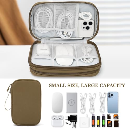 FYY Electronic Organizer, Travel Tech Pouch Bag, Large, Brown - color: Brown, size: 9.1 x 5.9 x 3.15 inches