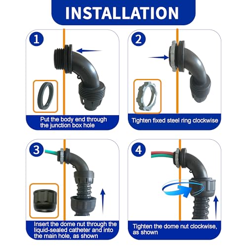 (1/2" Conduit Parts 30 Pack) Yariwiz 1/2 Black Special Extra Flexible Plastic Liquid Tight Conduit Connector Kit, Include 10 Conduit Couplings, 10 Conduit 90 Degree Elbows, 10 Conduit Strap - style: 1/2 inch Part Kits-30 Pack