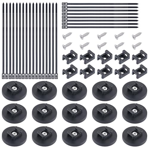Magnetic Cable Zip Tie Mounts, 15 Pcs Heavy Duty Magnet Wire Holder Automotive Multipurpose & 50 Pcs Zip Ties & 20 Pcs Cable Tie Mounts with Tapping Screws for Wire Organization(43mm 85 Pcs) - size: 43mm-85PCS