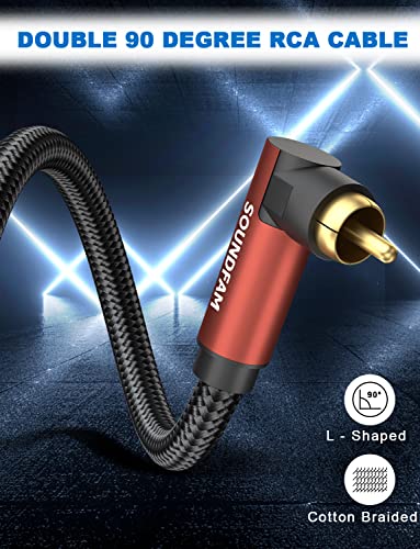 90 Degree Right Angle RCA Subwoofer Cable, Dual Shielded 24K Gold-Plated Coaxial Audio Cable for Home Theater, S/PDIF - [ 16.5ft/5M, Red, 2 x 90° RCA Plug ] - color: 2 x 90° RCA Plug, size: 16.5ft/5M