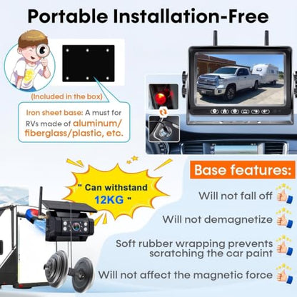 RV Backup Camera with Solar Magnetic - 50 FT Long Distance No Signal Delay - size: 7.1" RV Trailer Backup Camera