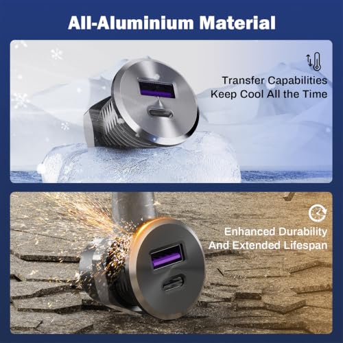 PENGLIN All-Aluminum QC 3.0 USB-A & USB-C PD3.0 Car USB Outlet DC12-24V