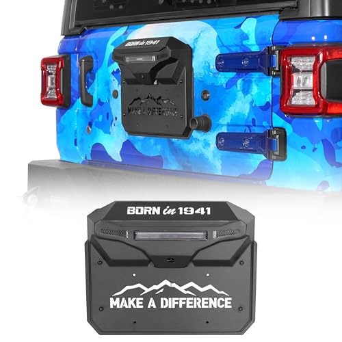 Hooke Road Spare Tire Delete License Plate Relocation Kit w/LED Illumination & Third Brake Light, Heavy Duty Steel Bracket Retains Factory Backup Camera for 2018-2025 Jeep Wrangler JL & Unlimited