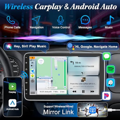 [2G+64G] 10.1" Single Din Bluetooth Car Radio Stereo with Wireless Apple Carplay Android Auto, Rotatable Touchscreen Car Audio Receivers Head Unit with Backup Camera, Mirror Link/SWC/AM/FM, Android 14