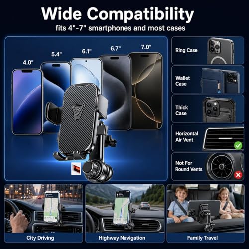 Car phone holder vent,car vent phone mount,360° adjustable phone holders for your car,car vent phone holder,air vent car phone holder mount for car compatible with iPhone,all 4–7” phones(carbon fiber)