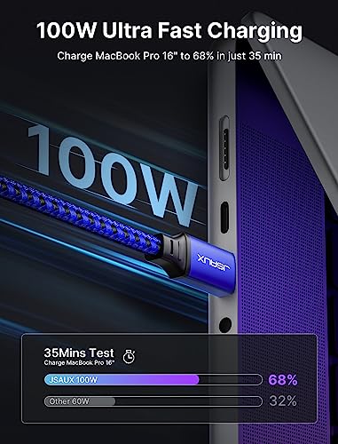 JSAUX 100W USB C to USB C Cable [2-Pack 6.6FT], PD Fast Charging, Blue - color: Blue, size: 6.6ft+6.6ft