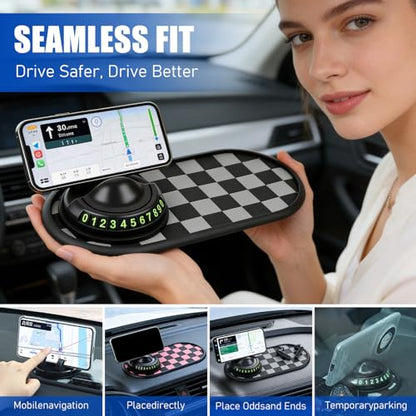 Mobile Phone Bracket Anti-Slip Mat, Multifunction Car Dashboard Mat with Temporary Parking Number, Universal Anti-Slip Car Dashboard Mat for Phones Sunglasses and Keys Gadget (Gray-Black) - color: Gray-black