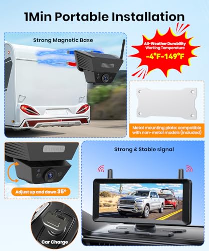 AUTO-VOX 2 Solar Backup Camera Wireless for RVs, Flexible Monitoring - size: 7.2" Dual Cam