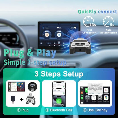 Wireless CarPlay Adapter for iPhone - for Daily Commute & Road Trip, No App Needed, Plug & Play Convert Wired to Wireless, Ultra-Compact 4x4 SUV Design with Low Latency - White - color: White