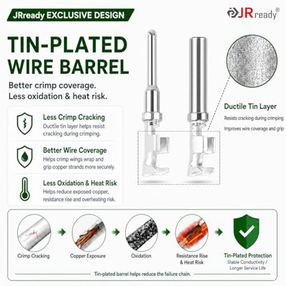 JRready 120 Pcs 2 Pin Deutsch DT Connector Kit 12 Sets, Gray Waterproof Wire Connectors, Size 16 Contacts with Tin-Plated Wire Barrels, Seal Plugs, 14-18 AWG for Car Truck Marine Wiring - size: 2-Pin (12 Pairs)
