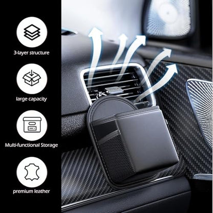Car Air Vent Organizer Bag, Multi-functional Dashboard Storage Pouch for Phone Glasses Keys Cards, Anti-scratch Multi-layer Protection Bag, Interior Accessory for Most Car Vents (Black)